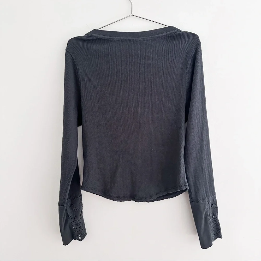 Free People Sidelines Embroidered Henley Long Sleeve Top NWT Size Large - Picture 6 of 7